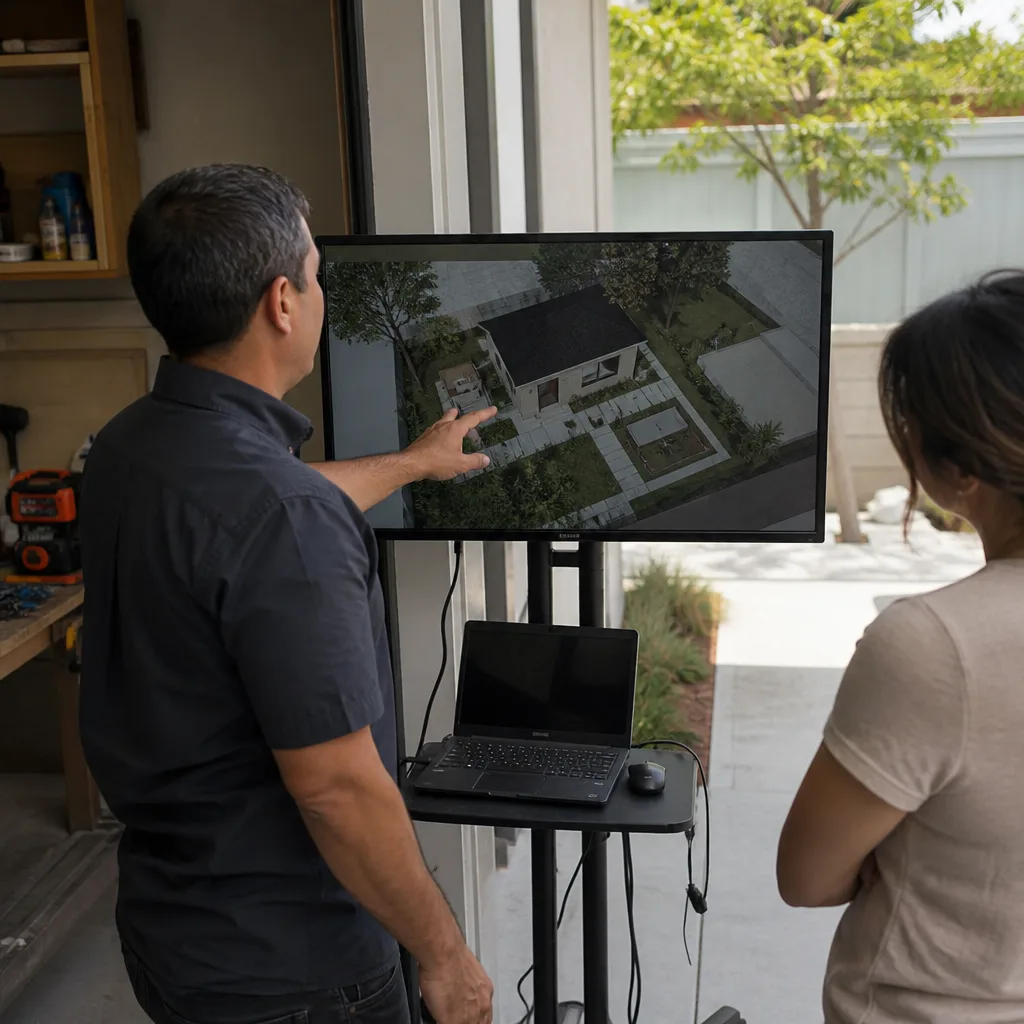 Architect discussing ADU design and site planning with client