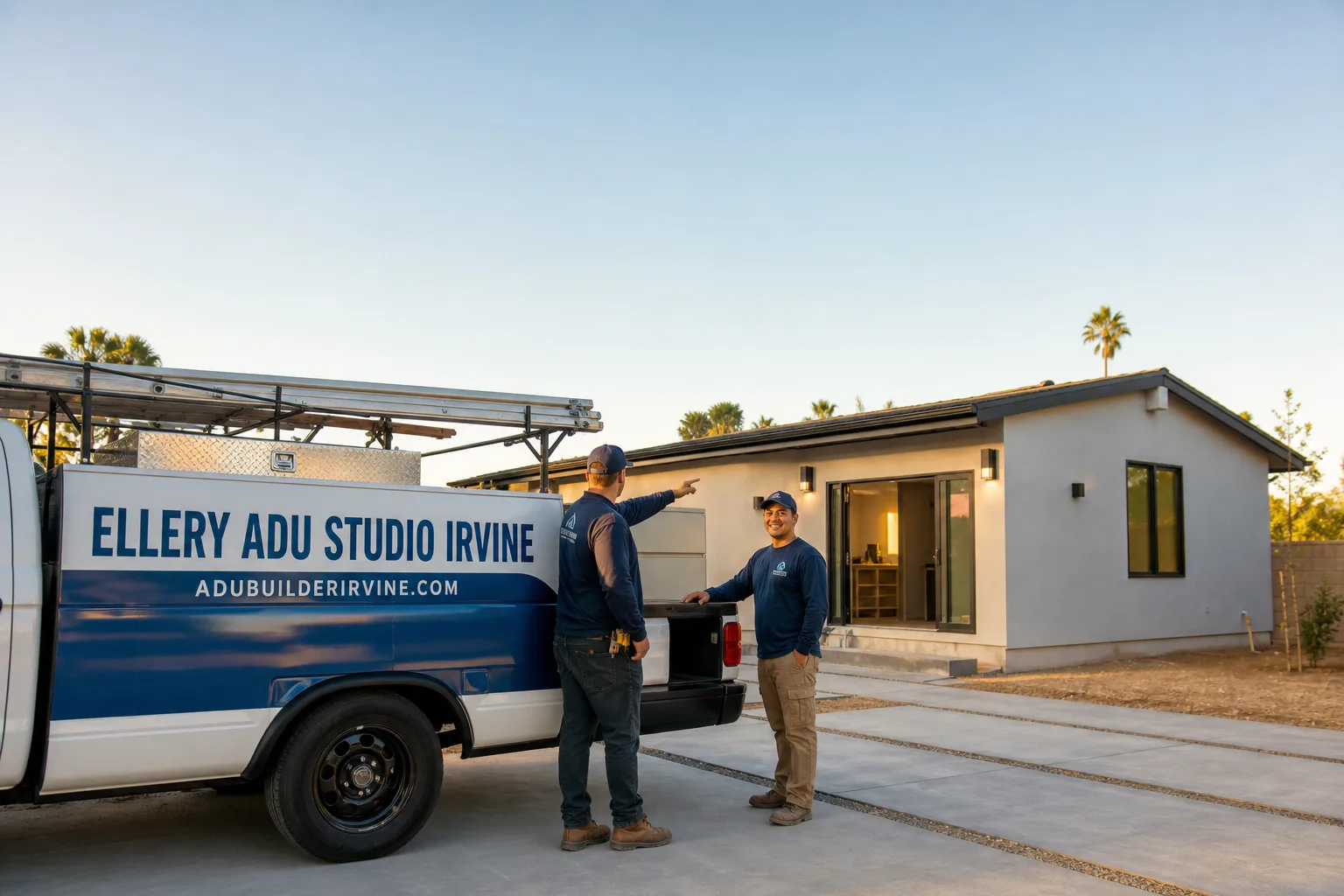 Ellery ADU Studio Irvine adu service vehicle and crew in Irvine, CA